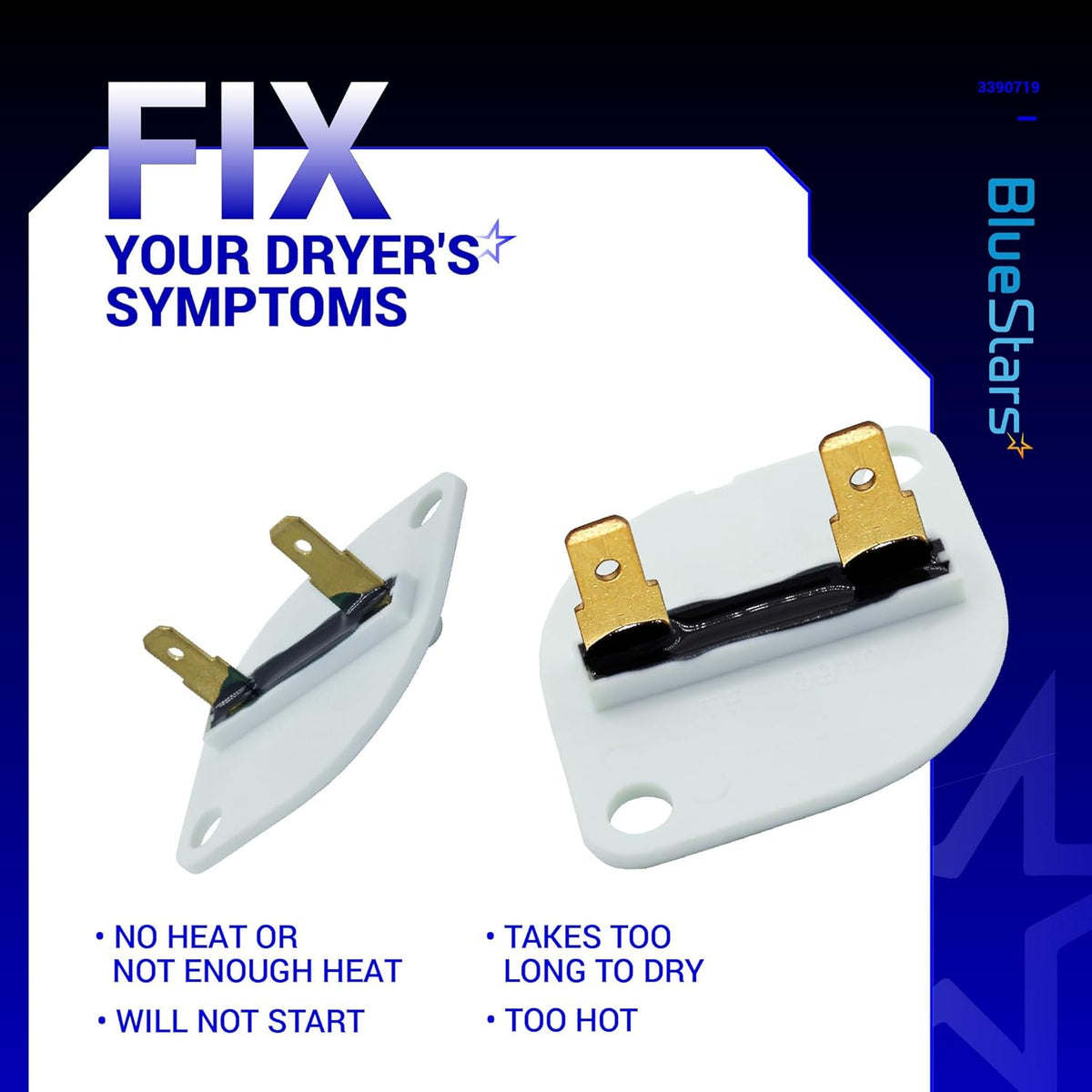 3390719 Dryer Thermal Fuse - For Whirlpool & Kenmore Dryers - 2 Pack