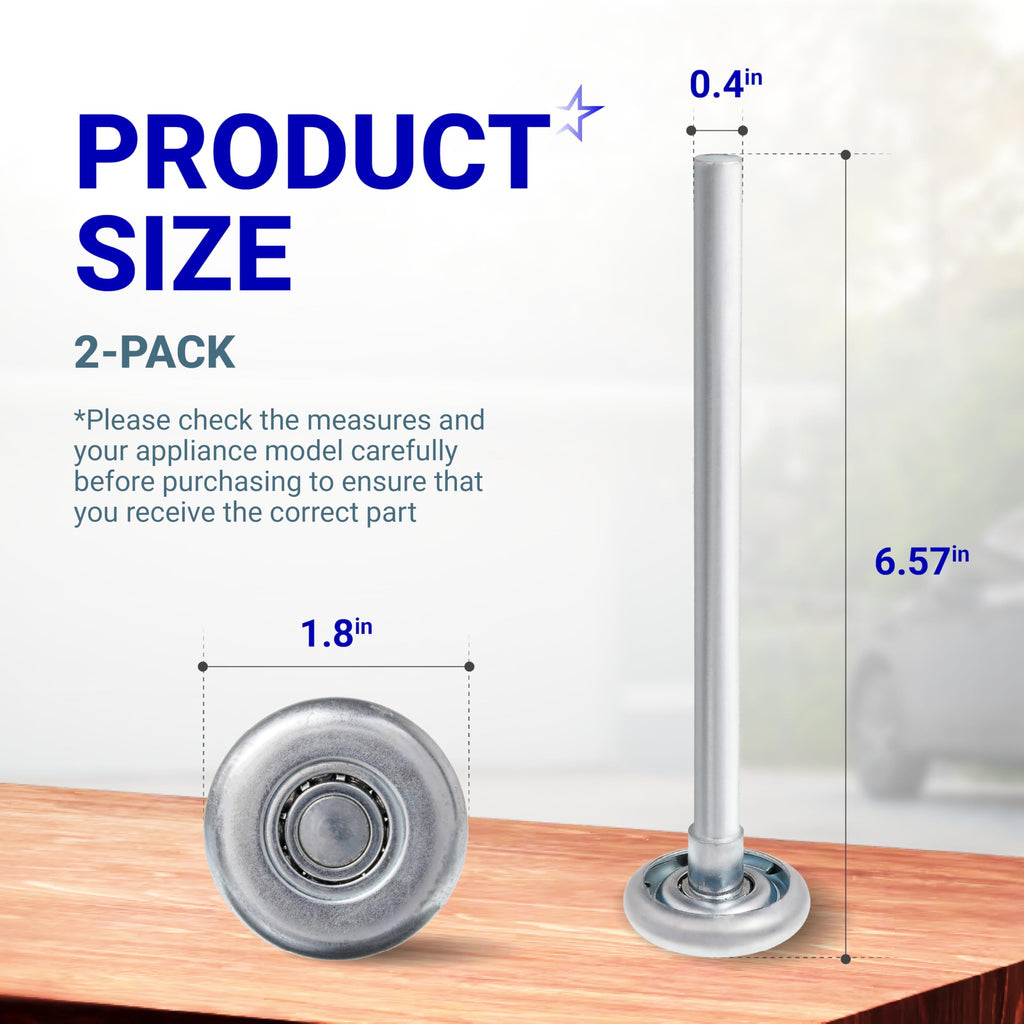 1.8" Steel Garage Door Rollers with 7" Stem for Standard 2" Track Doors - 2 Pack