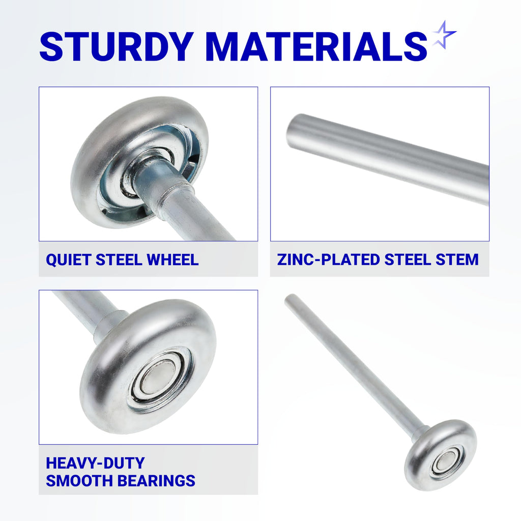 1.8" Steel Garage Door Rollers with 7" Stem for Standard 2" Track Doors - 2 Pack