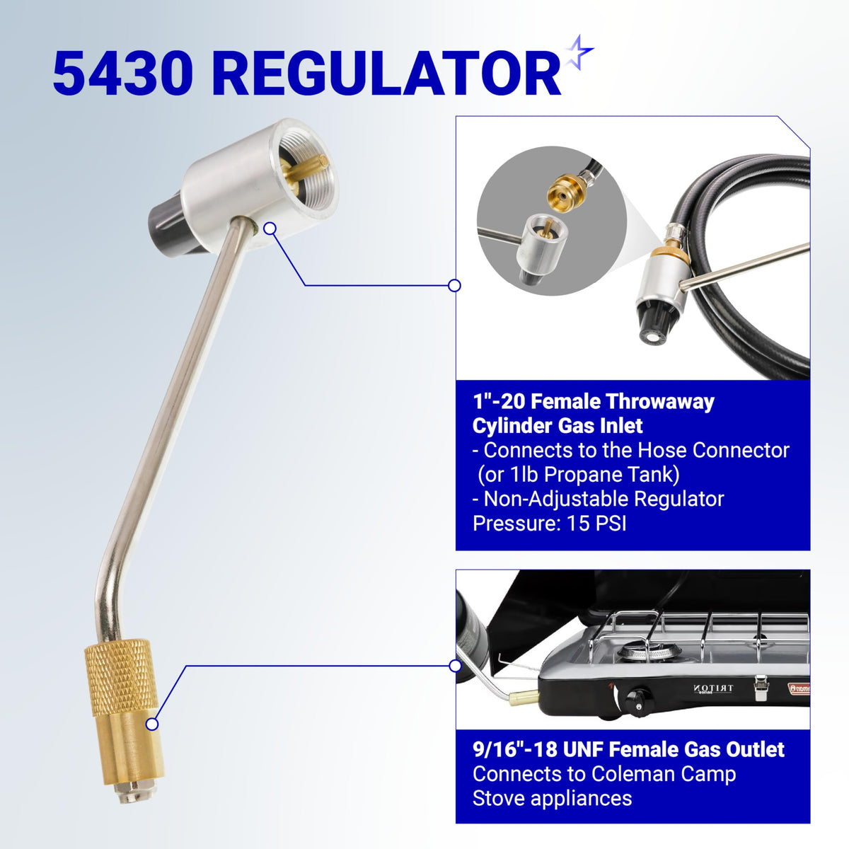 5430 Camping Stove Regulator with 6ft Propane Hose for Coleman Stoves & Grills, 5-20lb Tanks