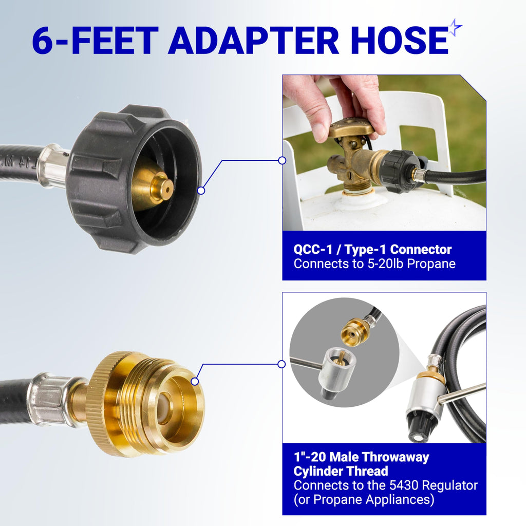 5430 Camping Stove Regulator with 6ft Propane Hose for Coleman Stoves & Grills, 5-20lb Tanks