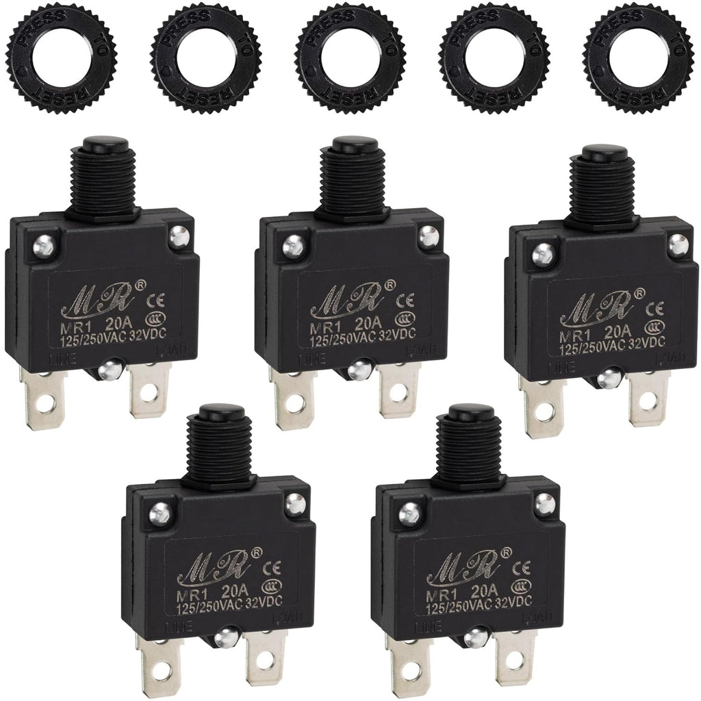 20Amp Thermal Circuit Breaker 125/250V AC 32V DC - 5 Pack