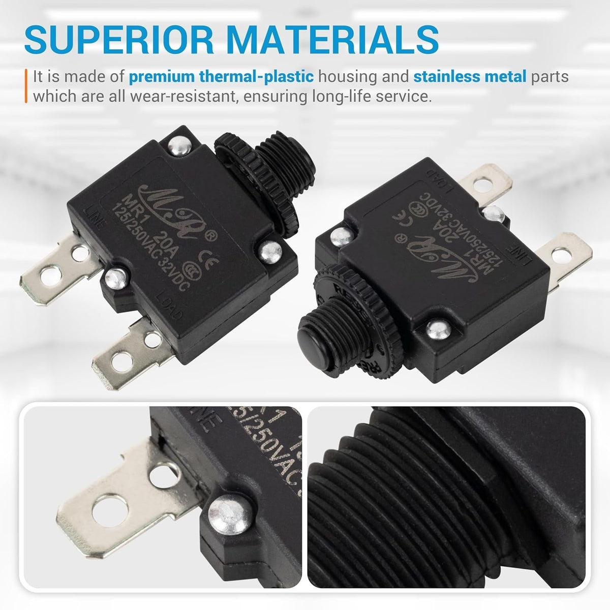 20Amp Thermal Circuit Breaker 125/250V AC 32V DC - 5 Pack