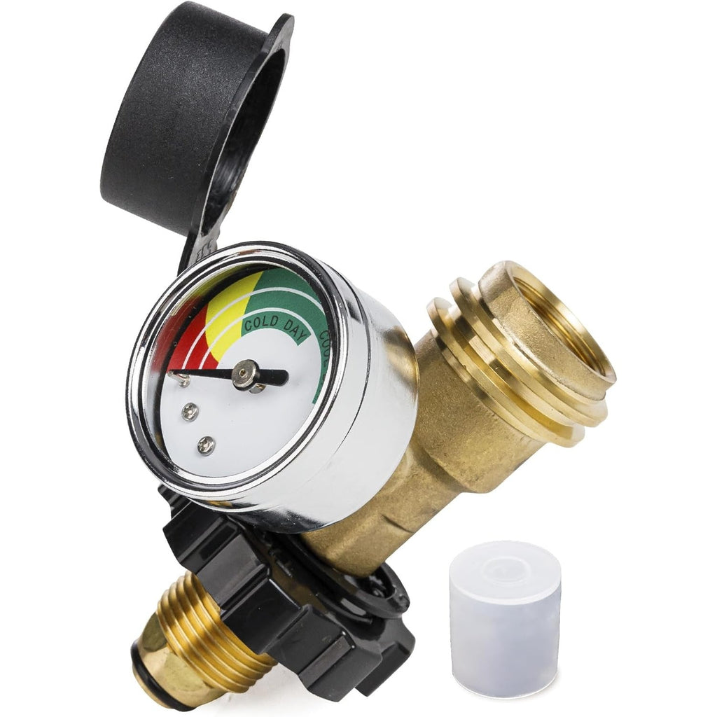 100 lb Propane Tank Adapter, POL to QCC1/Type 1, with Propane Gauge