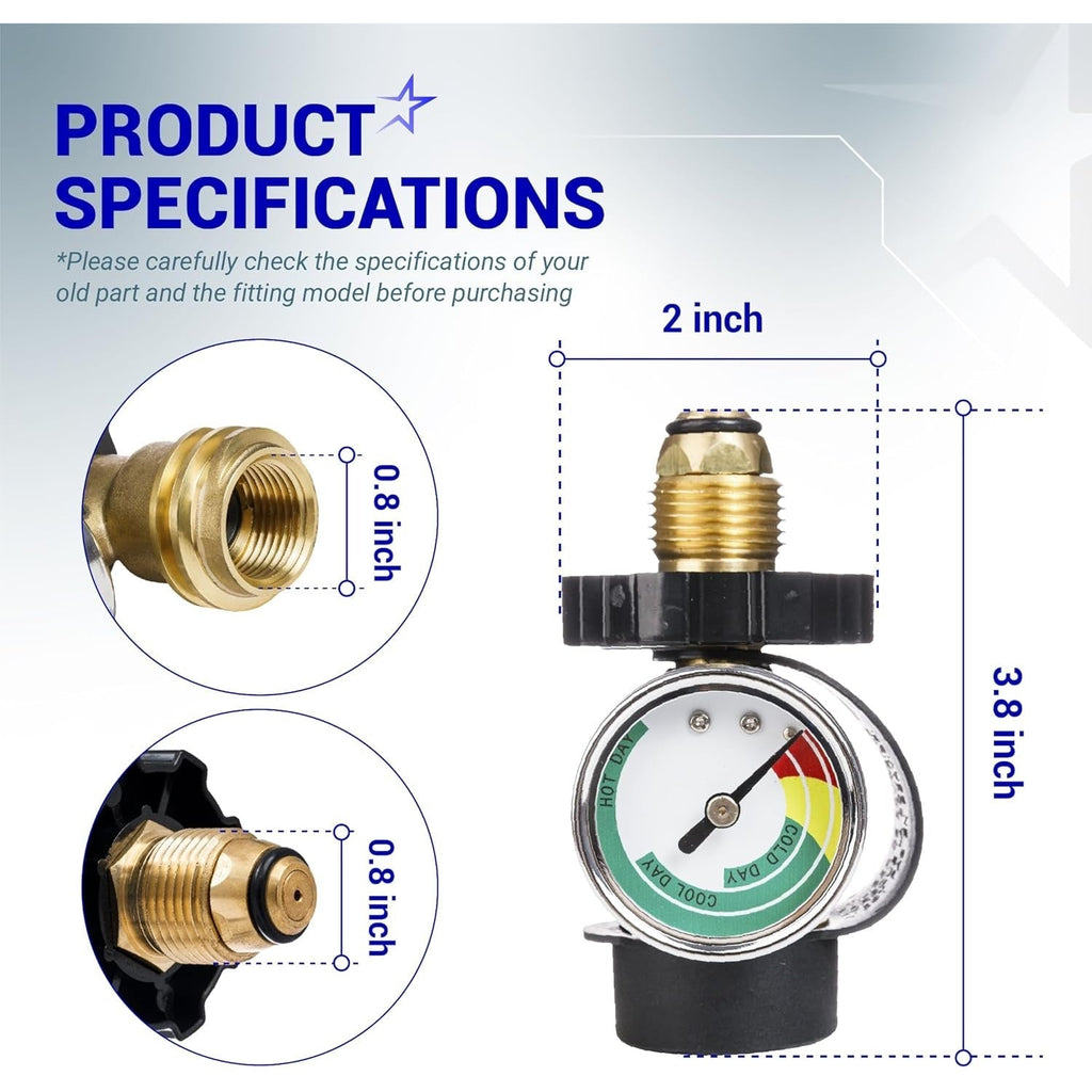 100 lb Propane Tank Adapter, POL to QCC1/Type 1, with Propane Gauge
