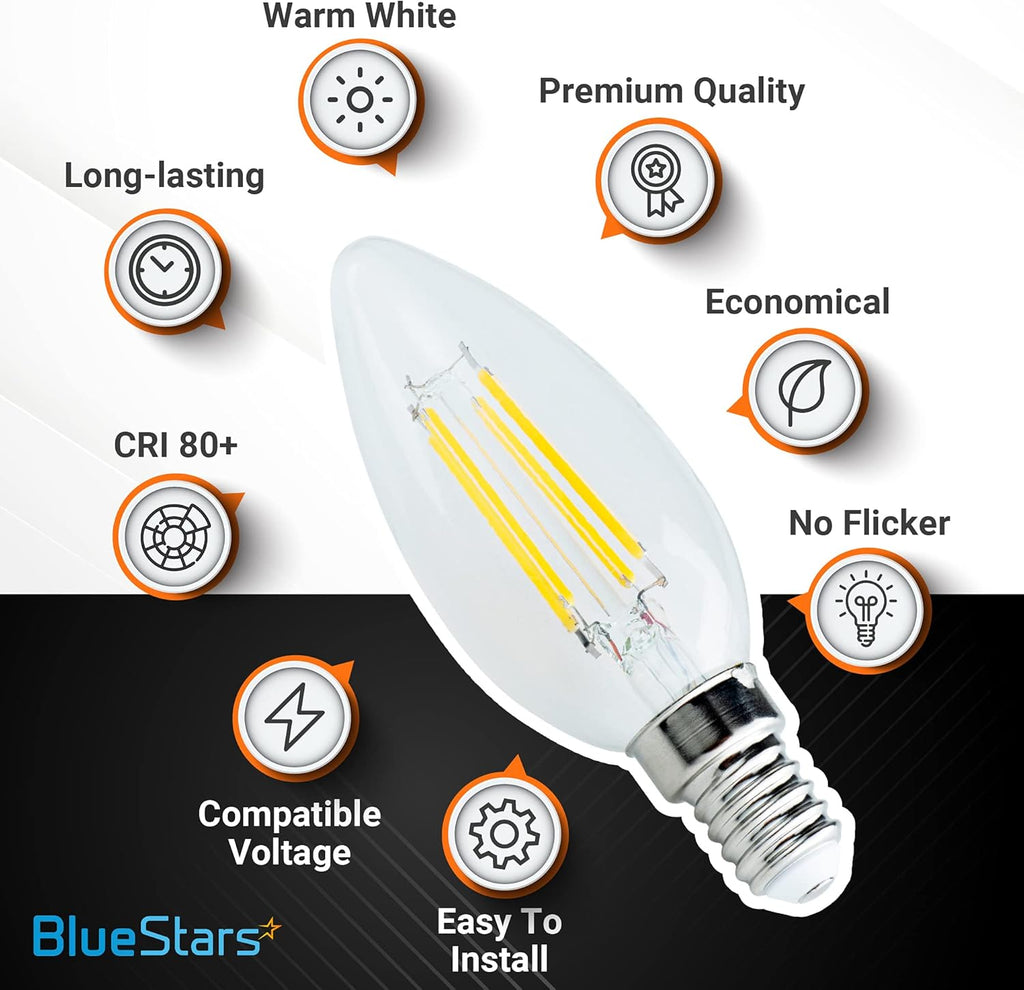 C35 4W LED Bulb E14 European Base (40 Watt Equivalent), 2700K Warm White, 450lm - 3 Pack