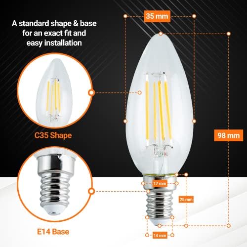 C35 4W LED Bulb E14 European Base (40 Watt Equivalent), 2700K Warm White, 450lm - 3 Pack