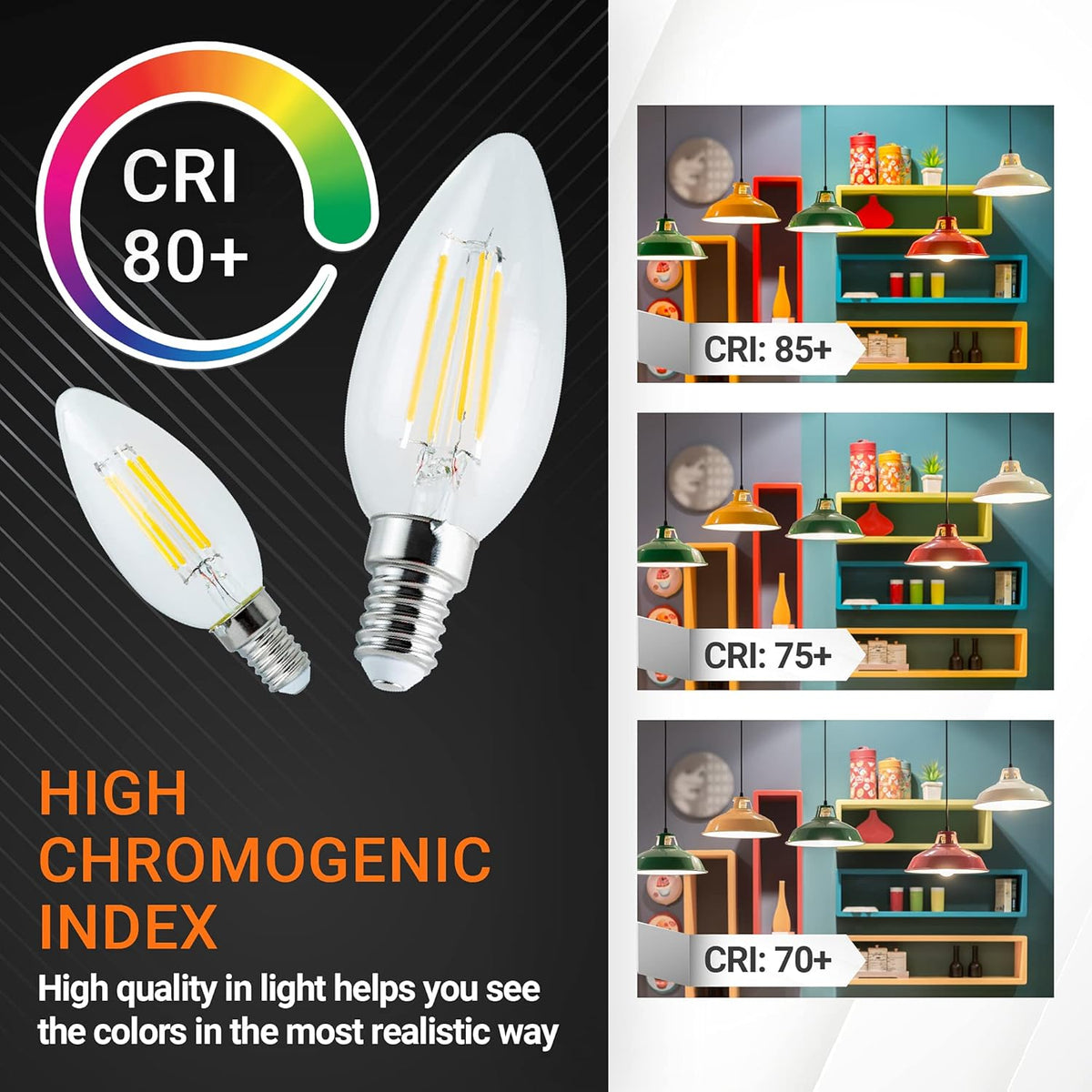 C35 4W LED Bulb E14 European Base (40 Watt Equivalent), 2700K Warm White, 450lm - 3 Pack