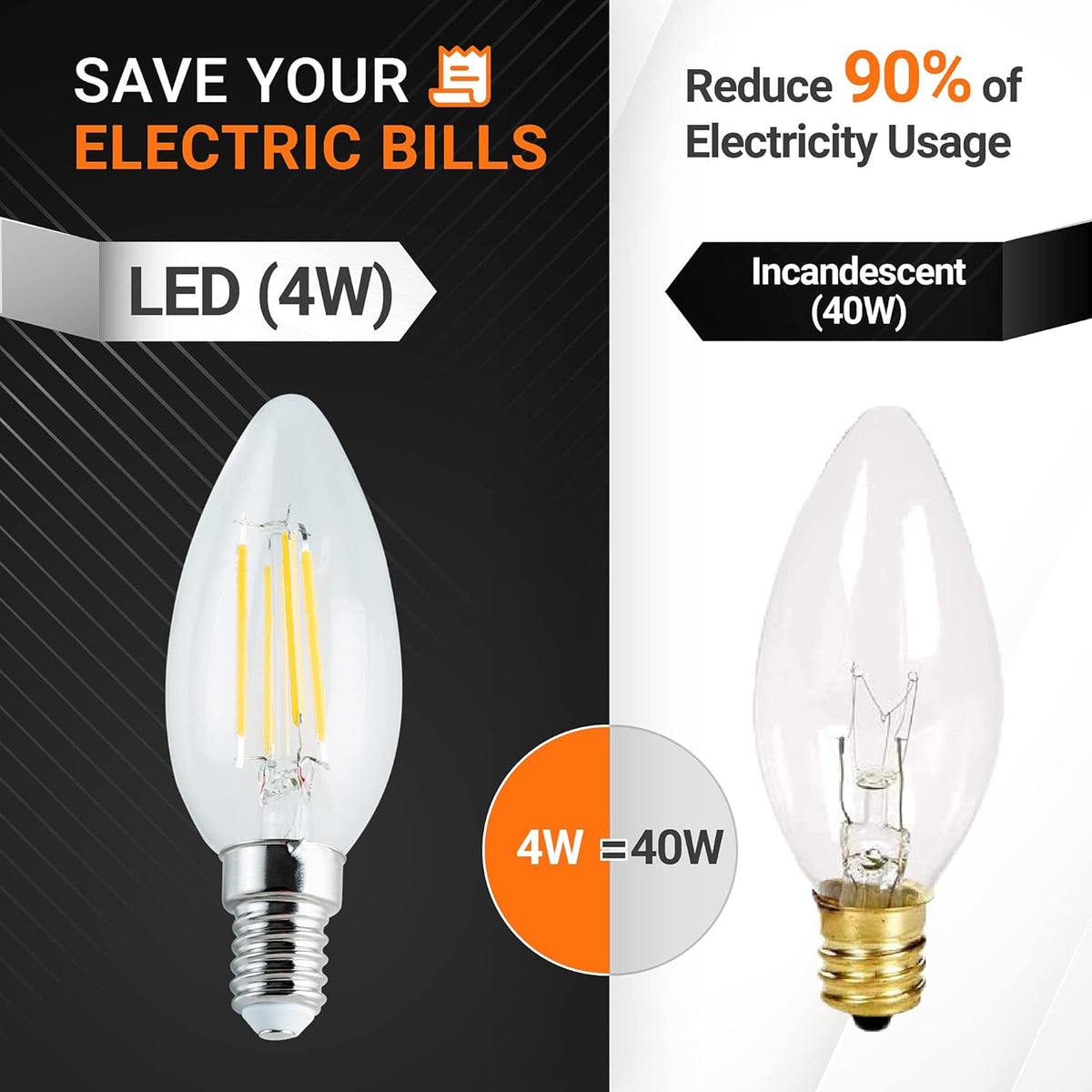C35 4W LED Bulb E14 European Base (40 Watt Equivalent), 2700K Warm White, 450lm - 3 Pack