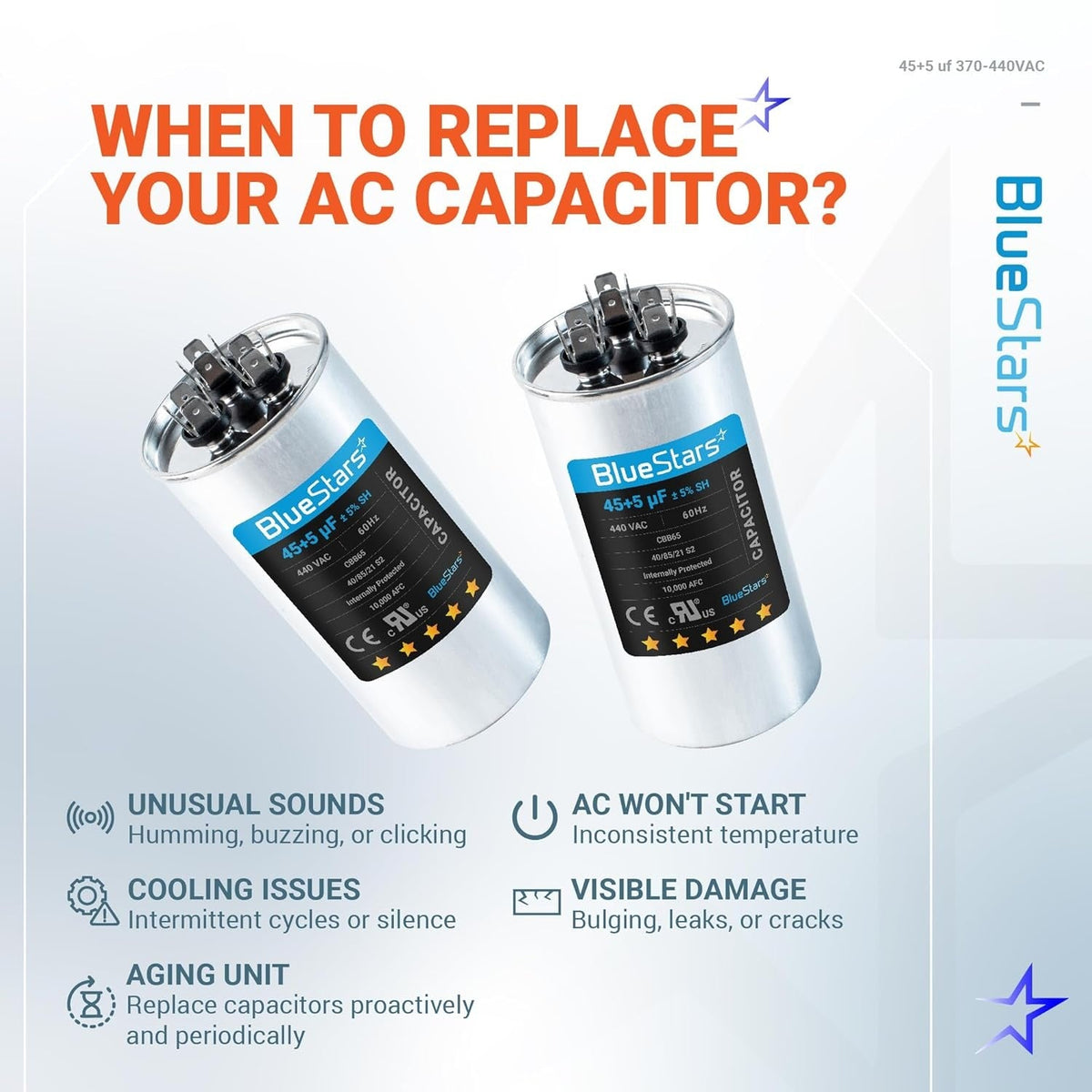 45+5 uF 370/440VAC CBB65 Dual Run Capacitor 50/60Hz - Replaces 97F9895