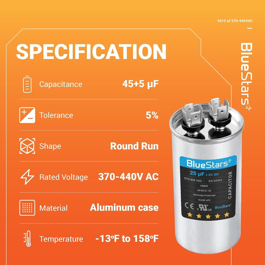 45+5 uF 370/440VAC CBB65 Dual Run Capacitor 50/60Hz - Replaces 97F9895