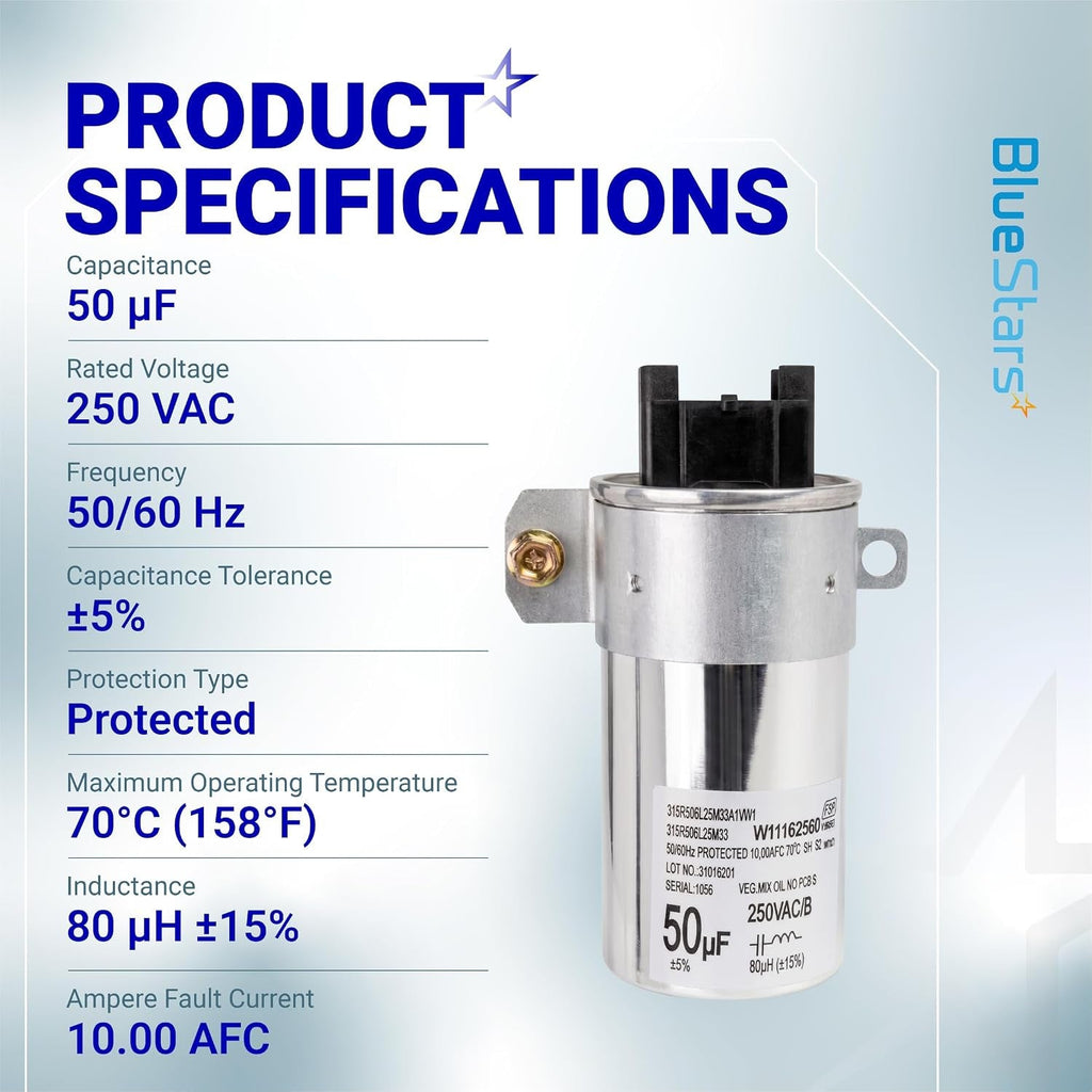 [NEW] BlueStars W11395618 W11162560 W10625046 Washing Machine Run Capacitor
