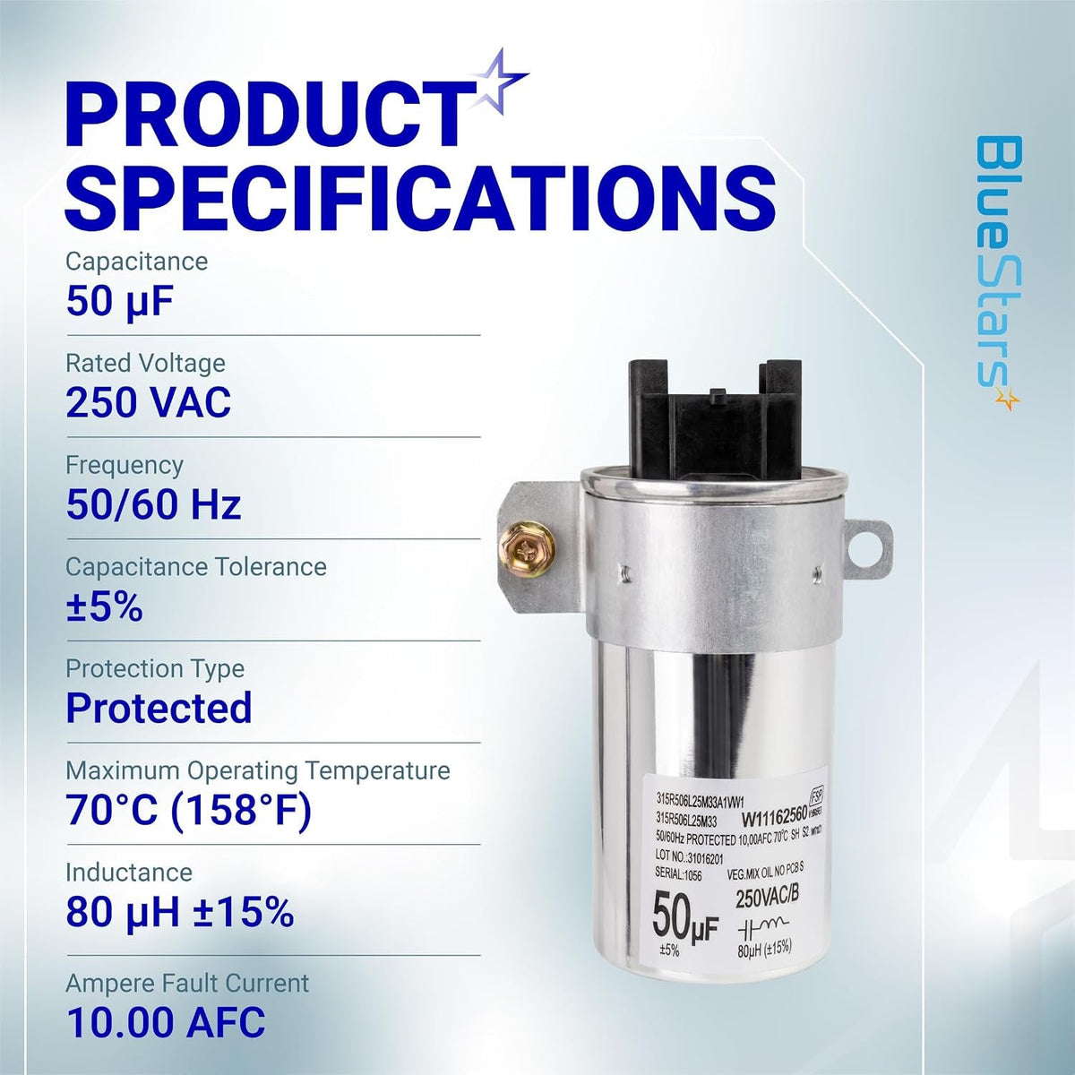 [NEW] BlueStars W11395618 W11162560 W10625046 Washing Machine Run Capacitor