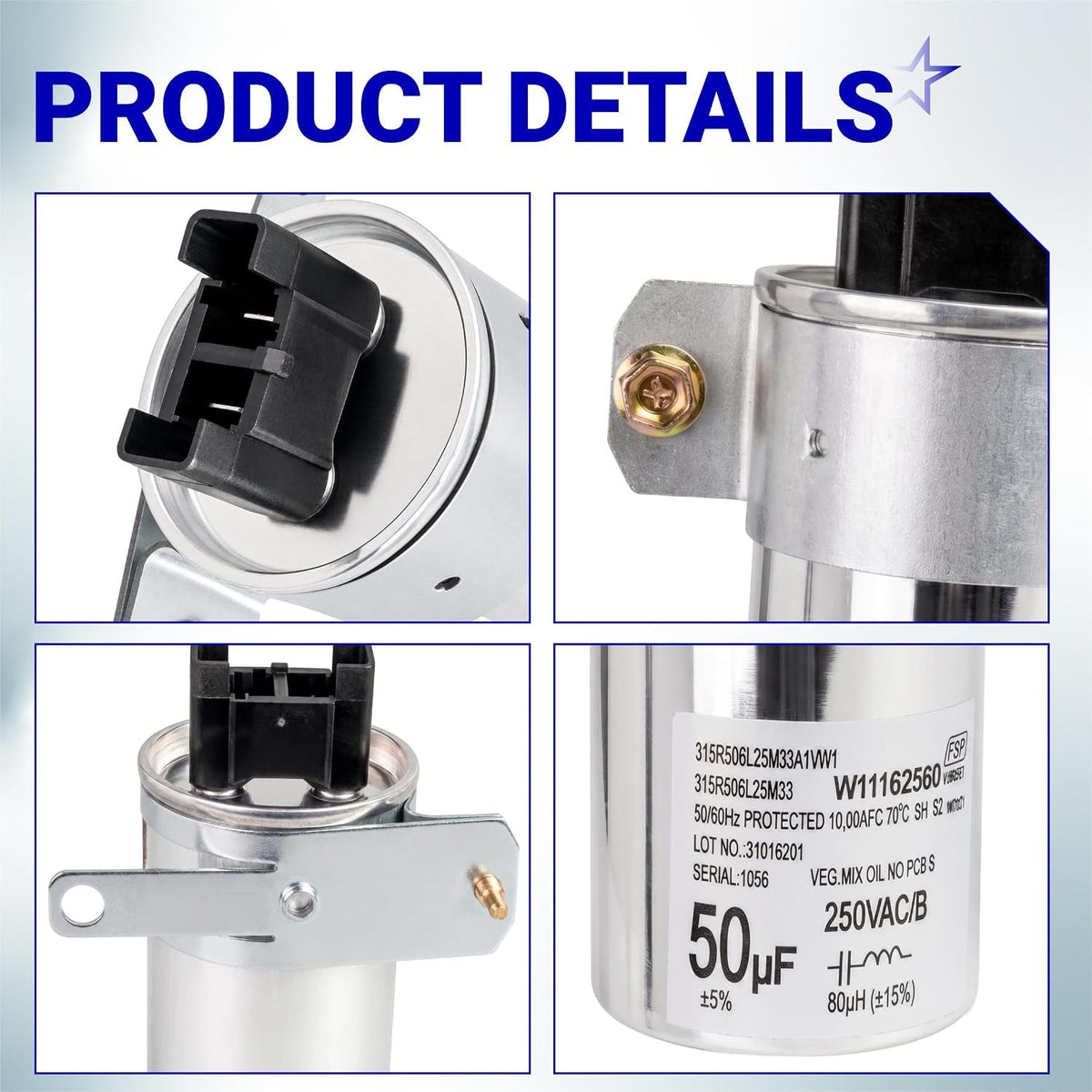 [NEW] BlueStars W11395618 W11162560 W10625046 Washing Machine Run Capacitor