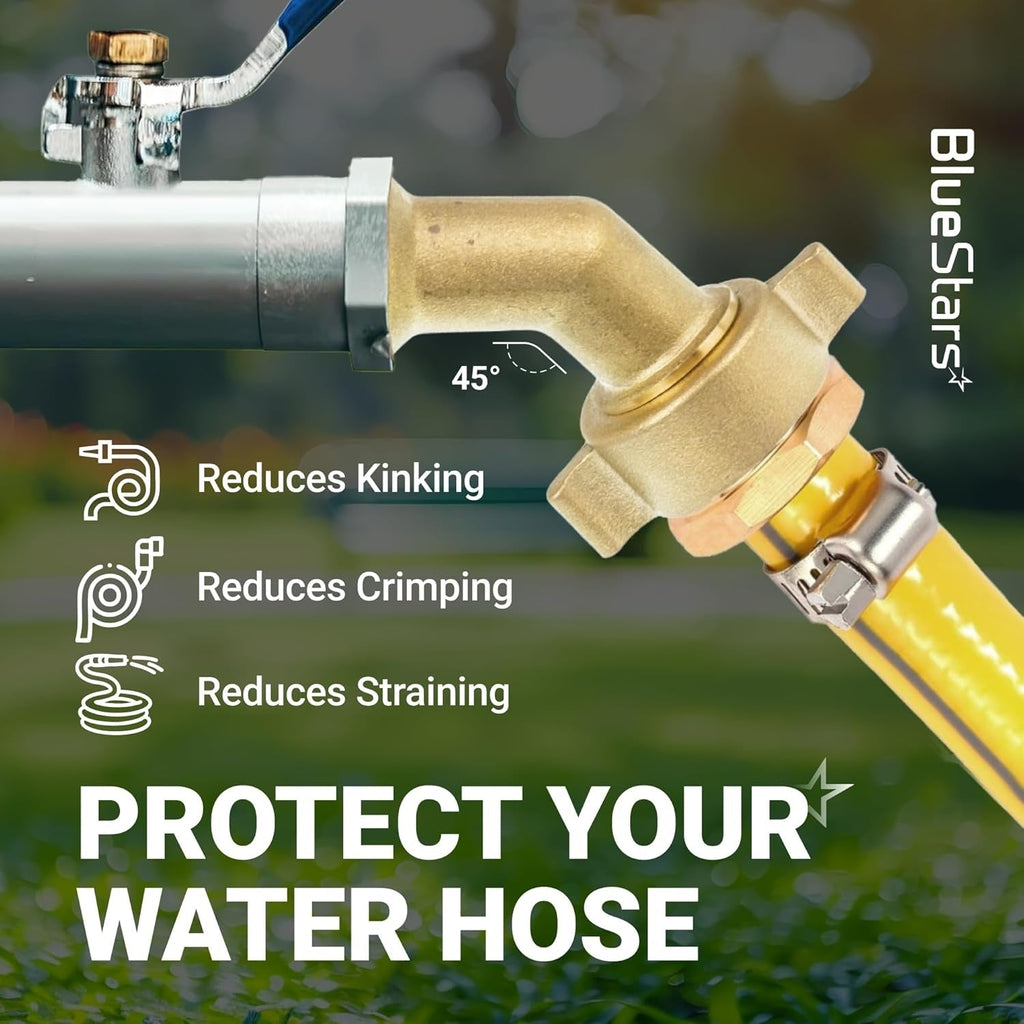 45° Water Hose Elbow Adapter, 3/4" GHT Anti-Kink Faucet Connector - 2 Pack