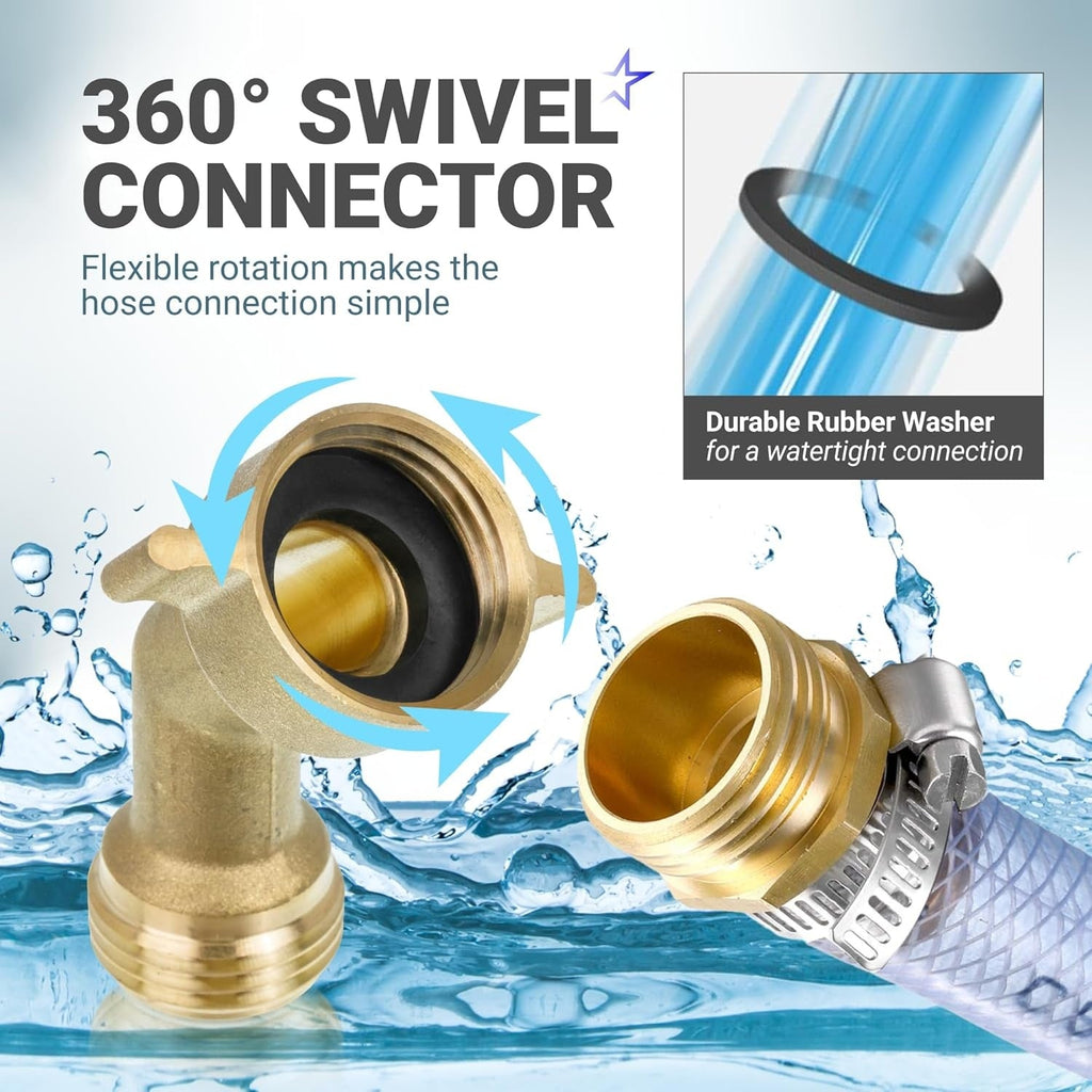 45° Water Hose Elbow Adapter, 3/4" GHT Anti-Kink Faucet Connector - 2 Pack