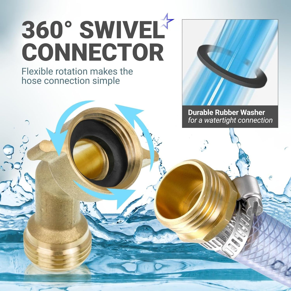 45° Water Hose Elbow Adapter, 3/4" GHT Anti-Kink Faucet Connector - 2 Pack