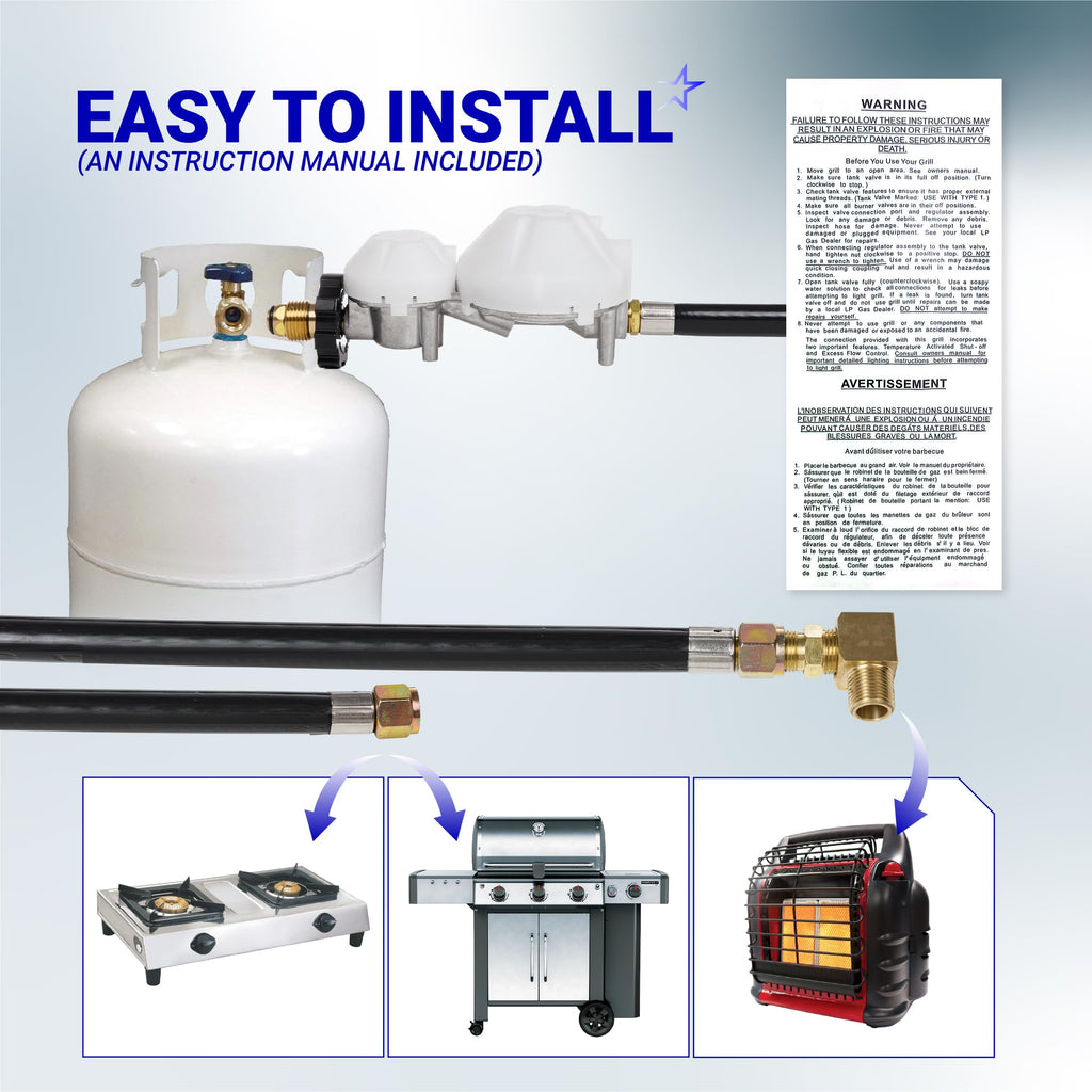 F273684 12 FT Propane Hose with 2-Stage Regulator for Mr. Heater Big Buddy, RV, Grill