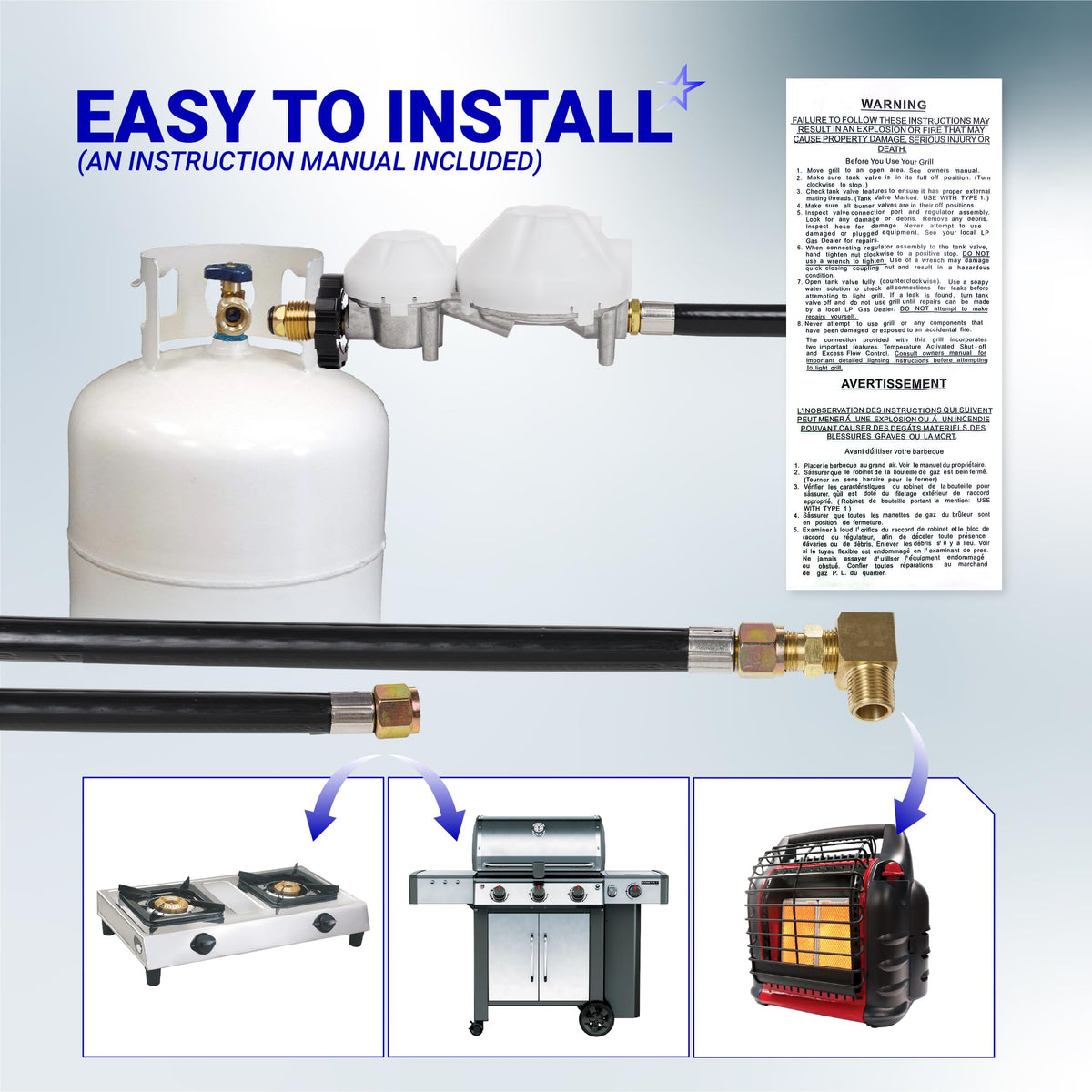 F273684 12 FT Propane Hose with 2-Stage Regulator for Mr. Heater Big Buddy, RV, Grill