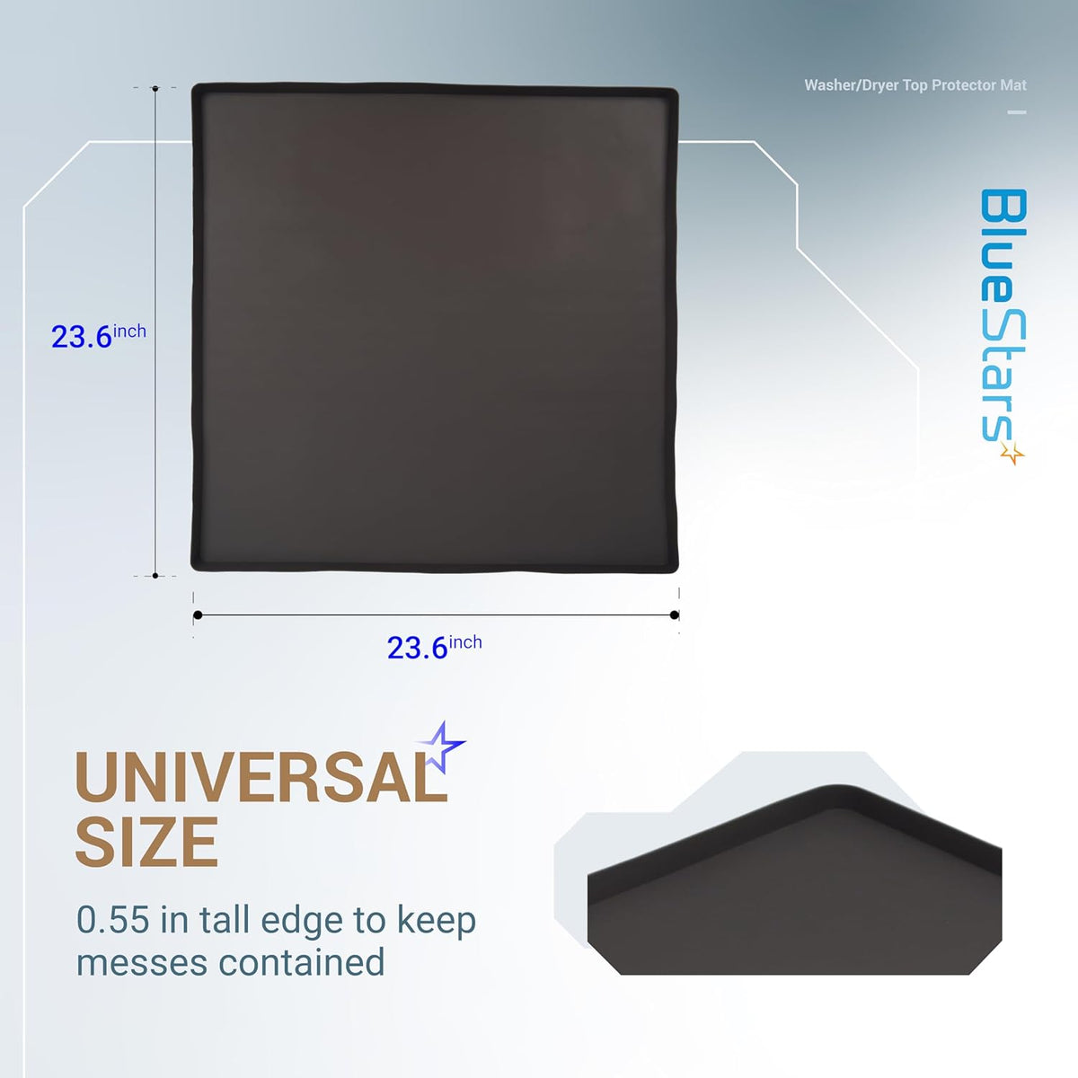 23.6" x 23.6" Silicone Washer Dryer Top Mat, Waterproof, Dustproof, Black