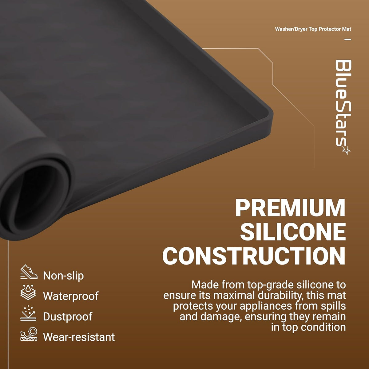 23.6" x 23.6" Silicone Washer Dryer Top Mat, Waterproof, Dustproof, Black