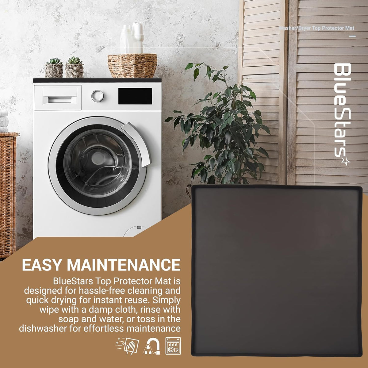 23.6" x 23.6" Silicone Washer Dryer Top Mat, Waterproof, Dustproof, Black