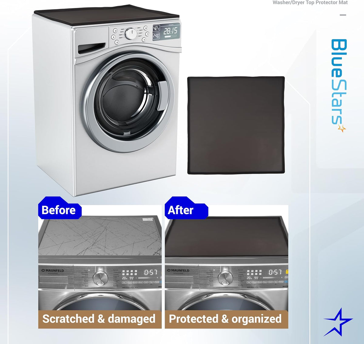 23.6" x 23.6" Silicone Washer Dryer Top Mat, Waterproof, Dustproof, Black