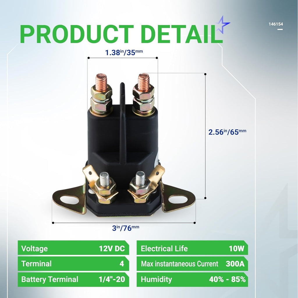 4-Pole 146154 145673 Starter Solenoid - Fits Craftsman LT1000 Poulan Husqvarna Lawn Mower