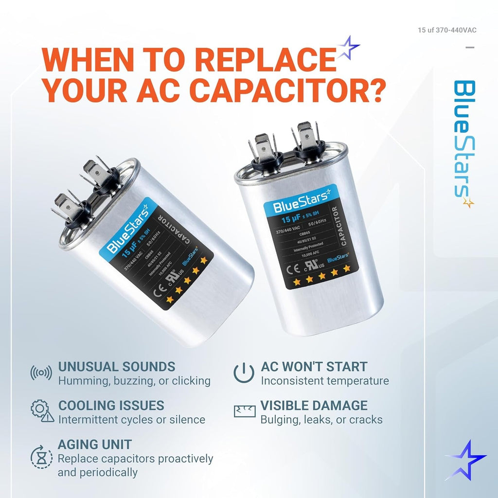15 uF 370/440VAC CBB65 Oval Run Capacitor - Replaces TRCF15