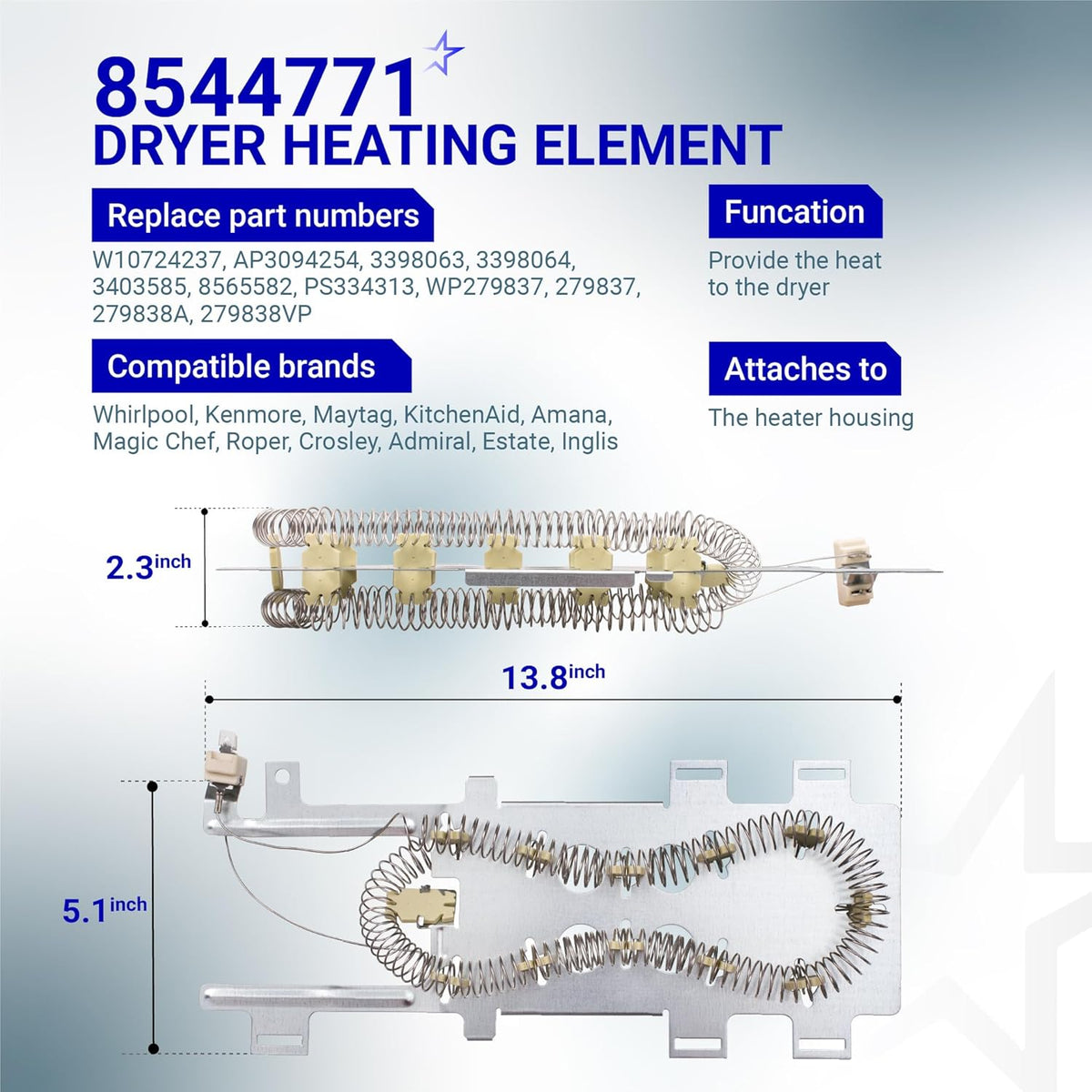 WP8544771 279816 279973 3392519 Dryer Heating Element & Thermal Fuse Kit - Whirlpool Kenmore