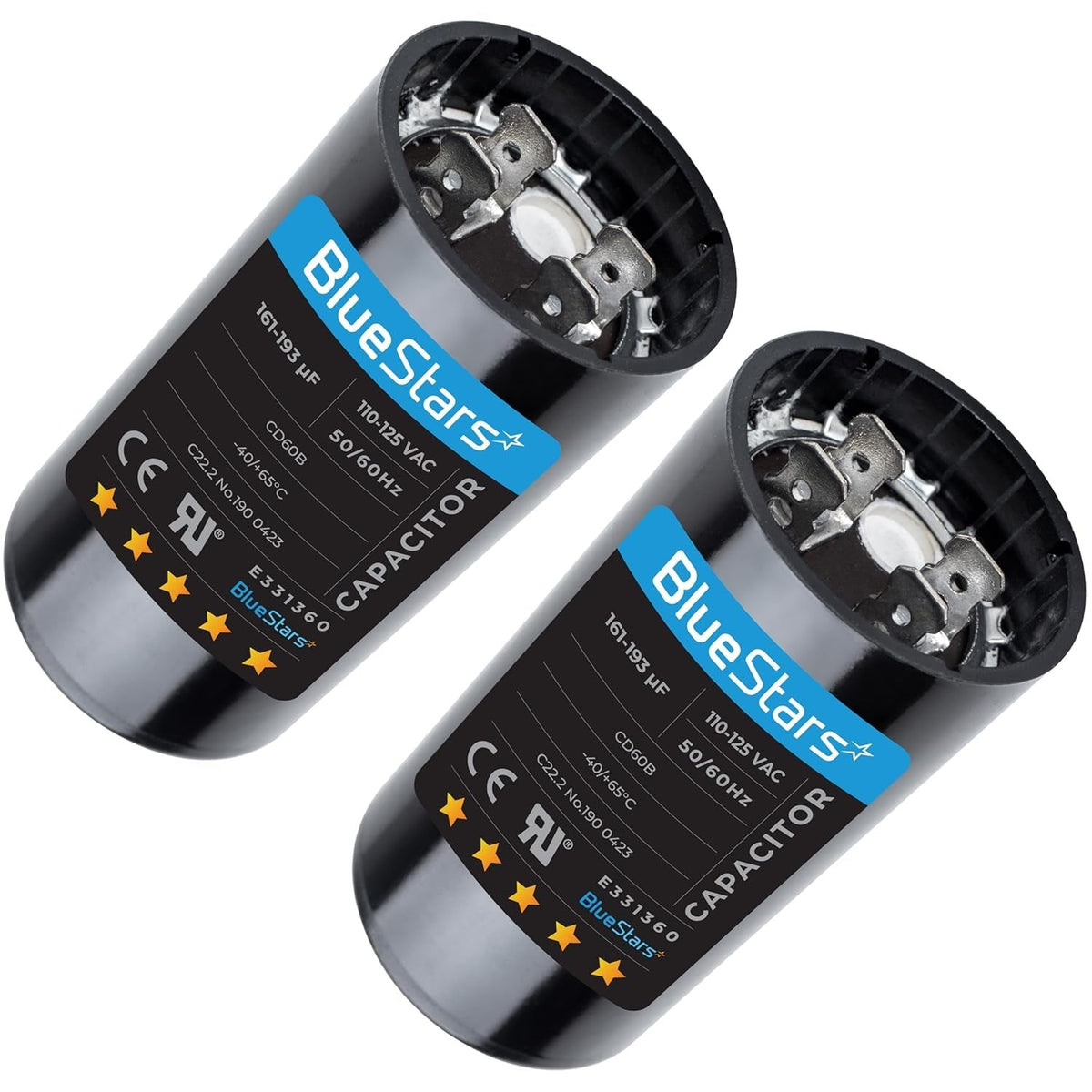 161-193 uF 125VAC CD60 Motor Start Capacitor for AC Heat Pumps - 2 Pack