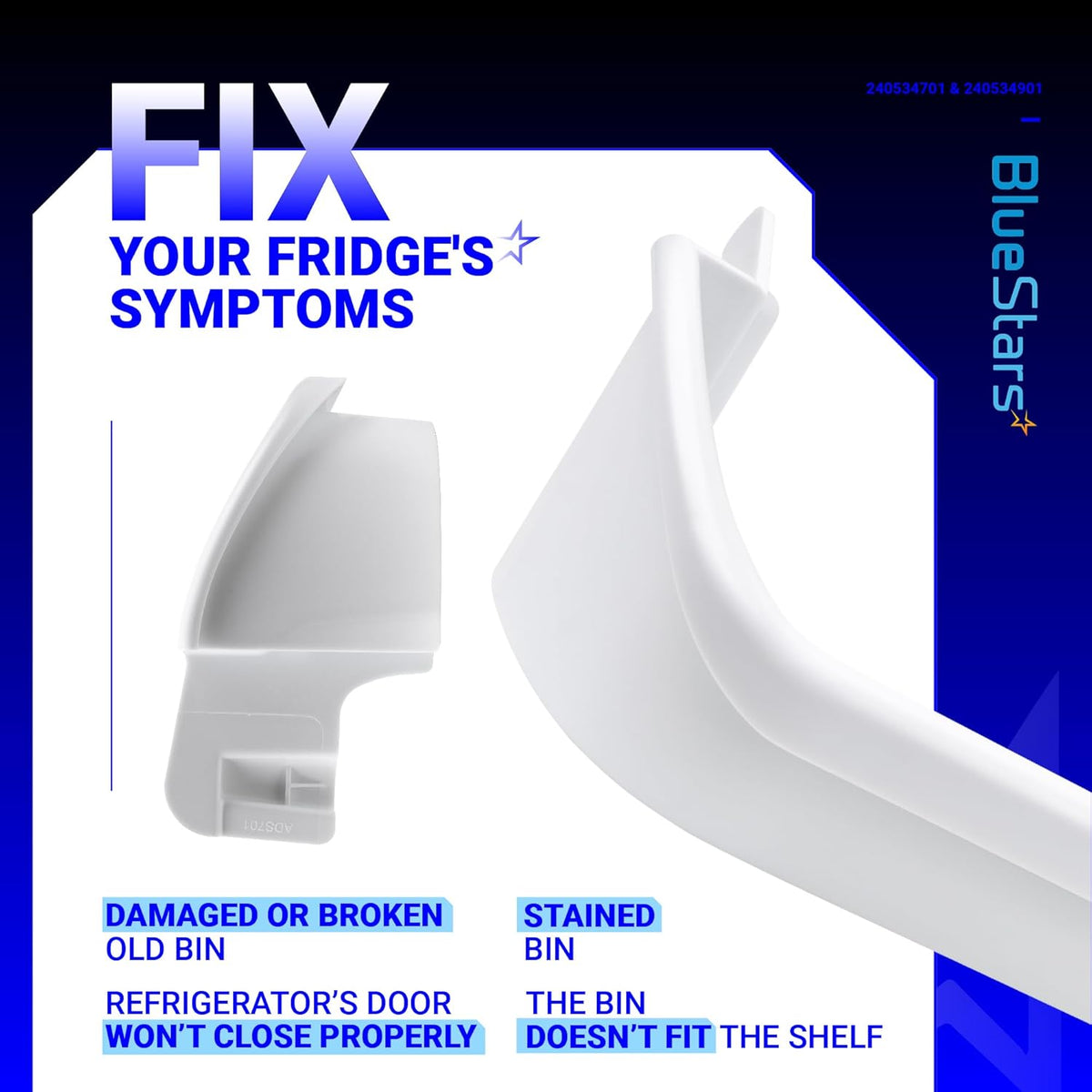 240534701 Middle & 2x 240534901 Top/Bottom Refrigerator Door Shelf Rails for Frigidaire Kenmore