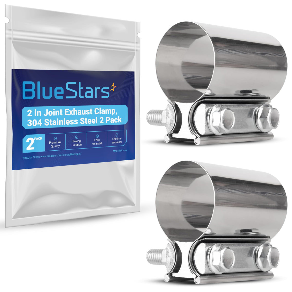2" Exhaust Clamp Butt Joint Band Clamp - 2 Pack