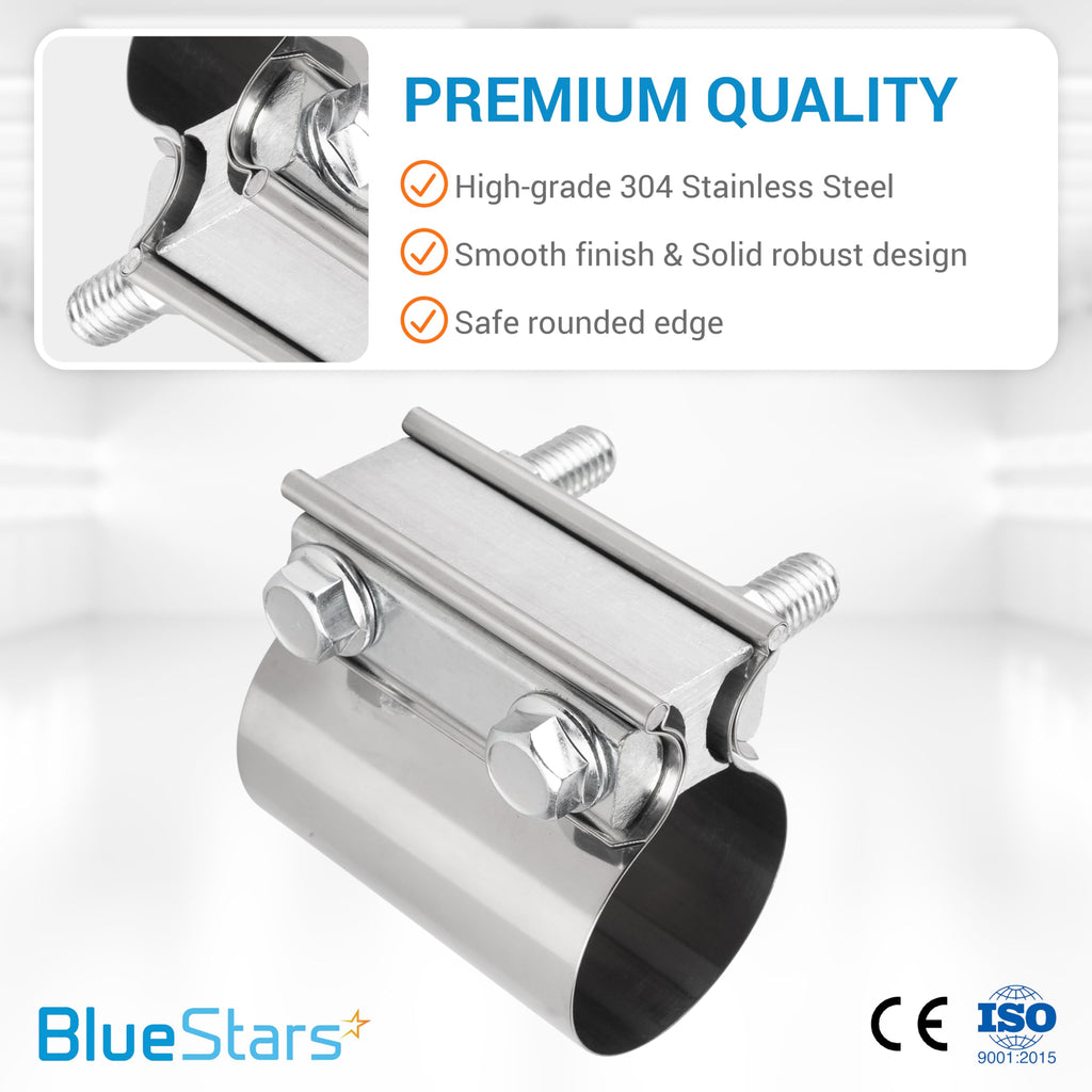 2" Exhaust Clamp Butt Joint Band Clamp - 2 Pack