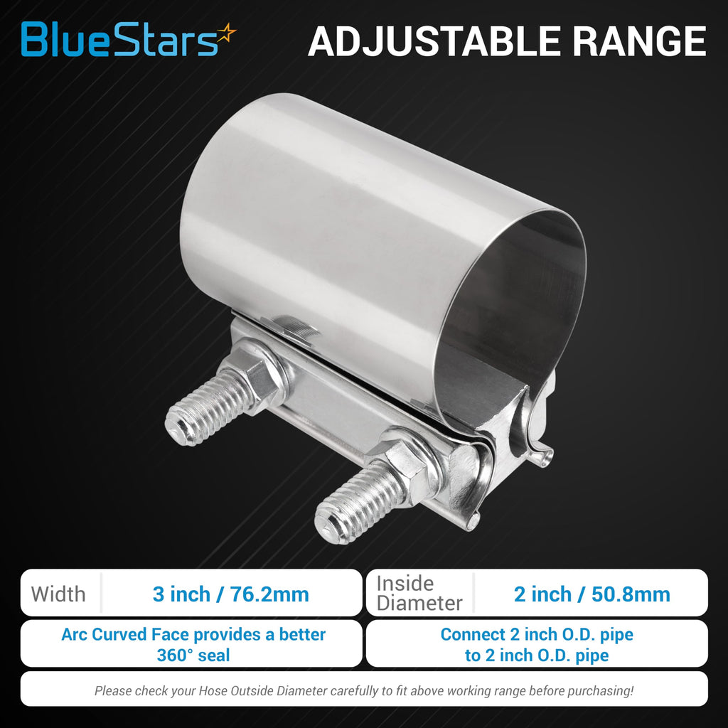 2" Exhaust Clamp Butt Joint Band Clamp - 2 Pack