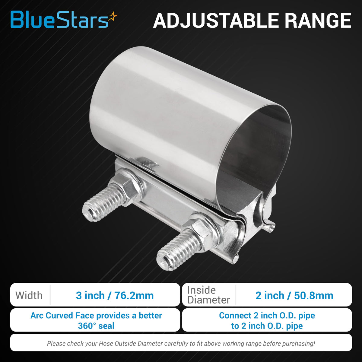 2" Exhaust Clamp Butt Joint Band Clamp - 2 Pack