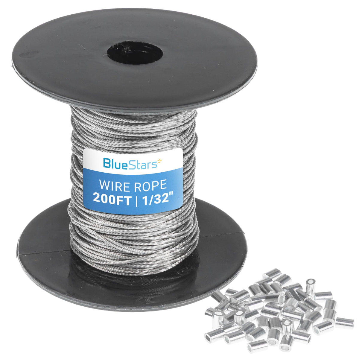 1/32" Wire Rope Kit, 200 ft Cable, 50 Aluminum Crimp Sleeves, 7x7 Strand