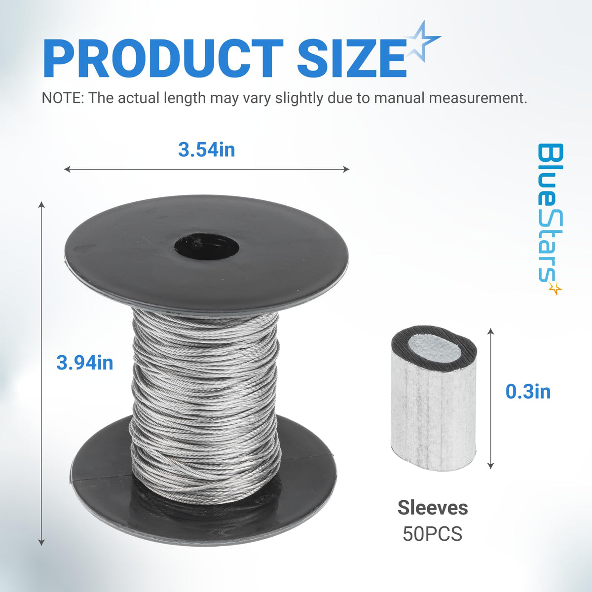 1/32" Wire Rope Kit, 200 ft Cable, 50 Aluminum Crimp Sleeves, 7x7 Strand