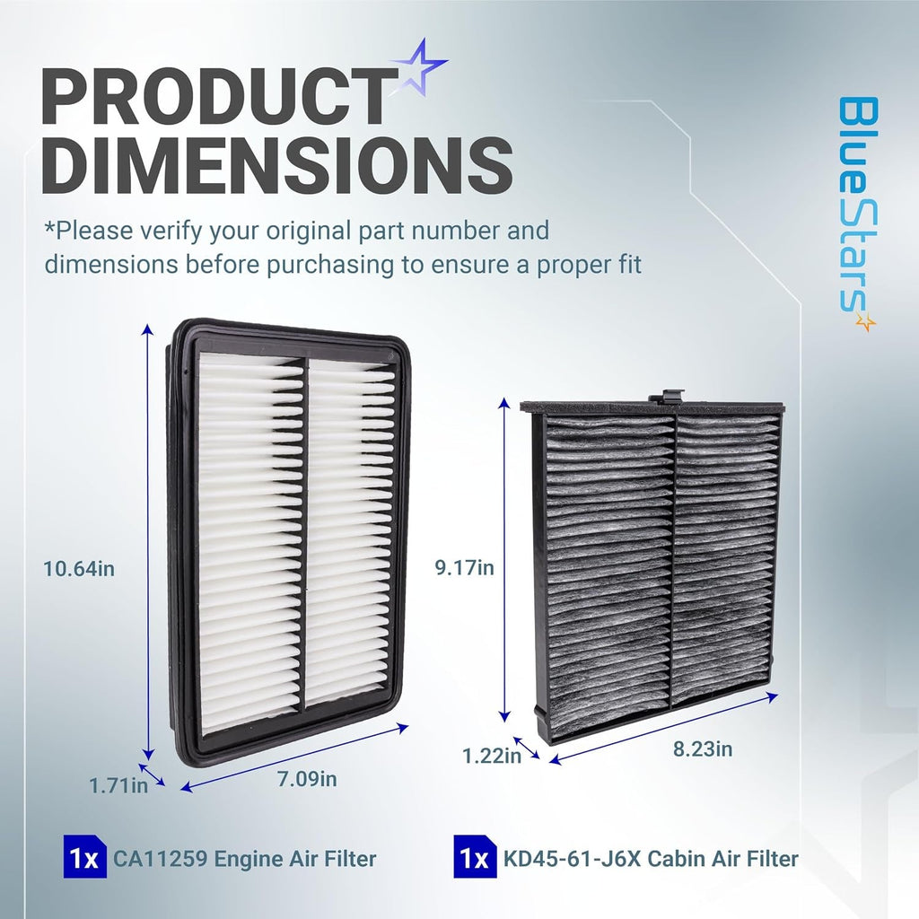 CA11259 Engine & KD45-61-J6X Cabin Air Filter Kit - Mazda 3 2014–2018, Mazda 6 2014–2021, CX-5 2013–2025