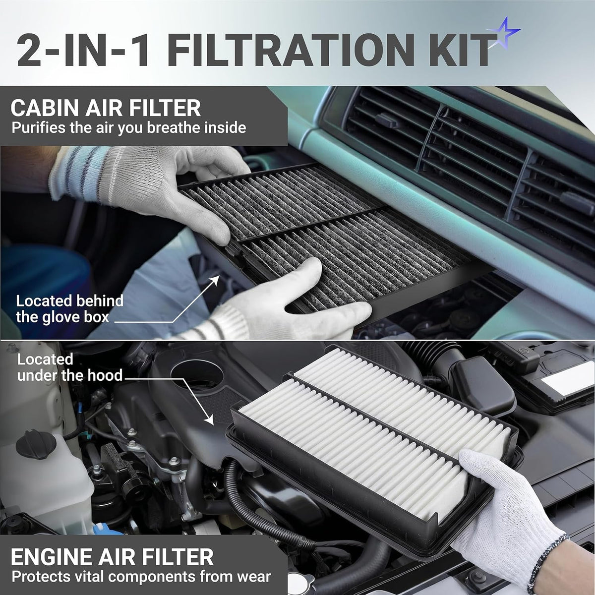 CA11259 Engine & KD45-61-J6X Cabin Air Filter Kit - Mazda 3 2014–2018, Mazda 6 2014–2021, CX-5 2013–2025