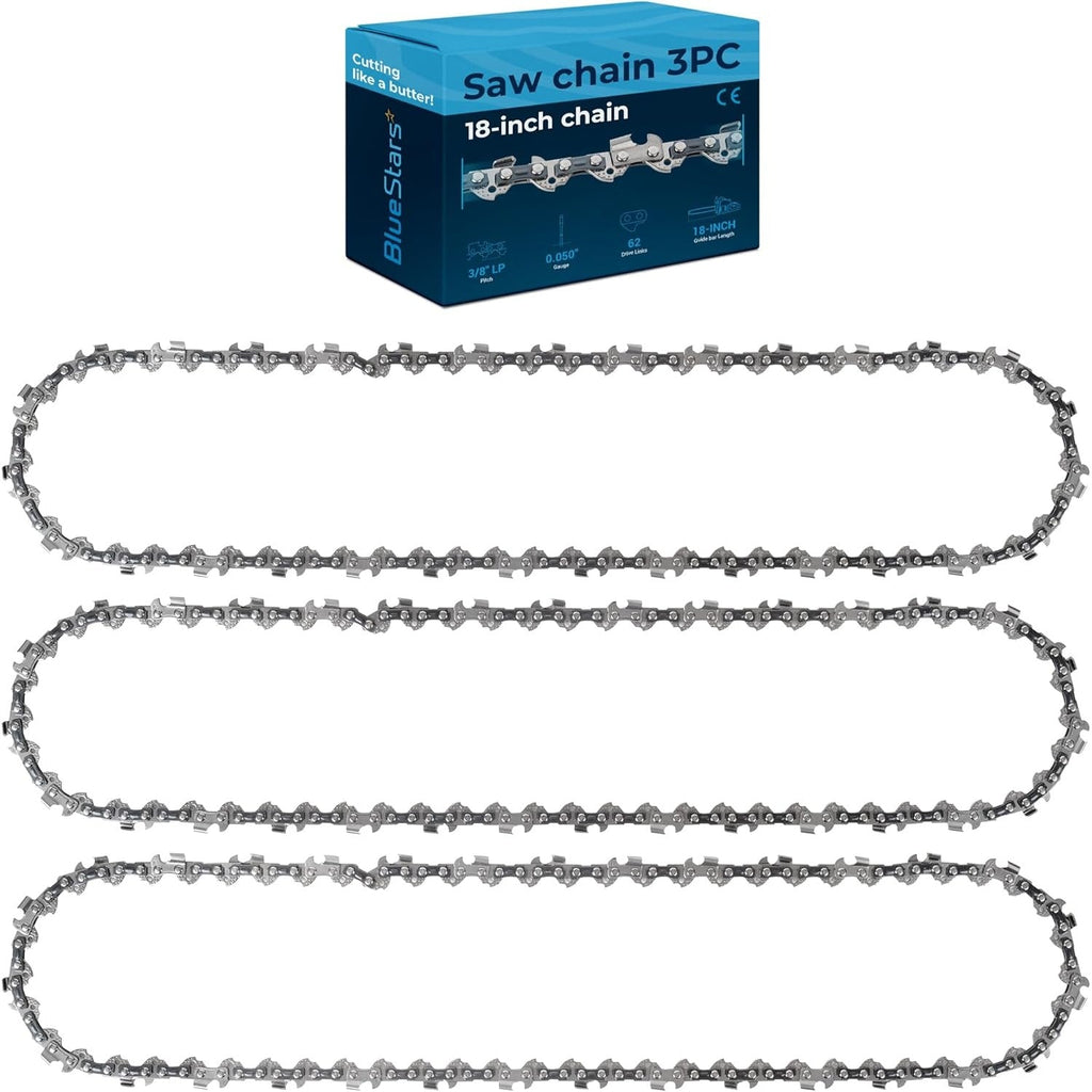 18" Chainsaw Chain, 3/8" LP, .050" Gauge, 62 Drive Links - 3 Pack
