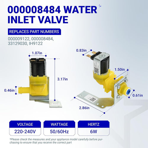 000008484 000009122 Water Inlet Valve - For Manitowoc Ice Machines 220/240V 50/60Hz 6W