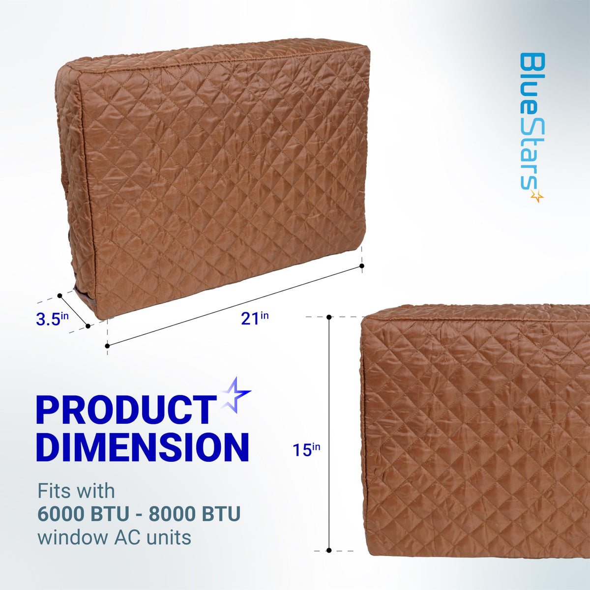 Indoor Window AC Cover with Velcro, Winter Cover, 21" x 15" x 3.5", Brown