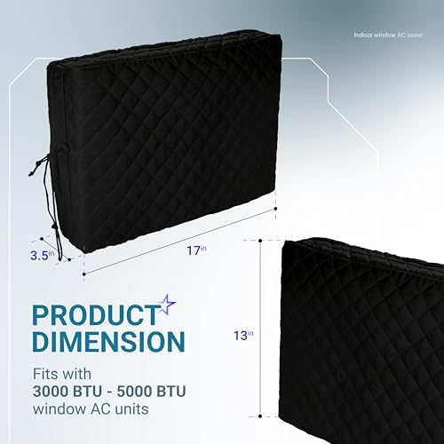 Indoor Window AC Cover with Velcro Sides, 17" x 13" x 3.5", Black