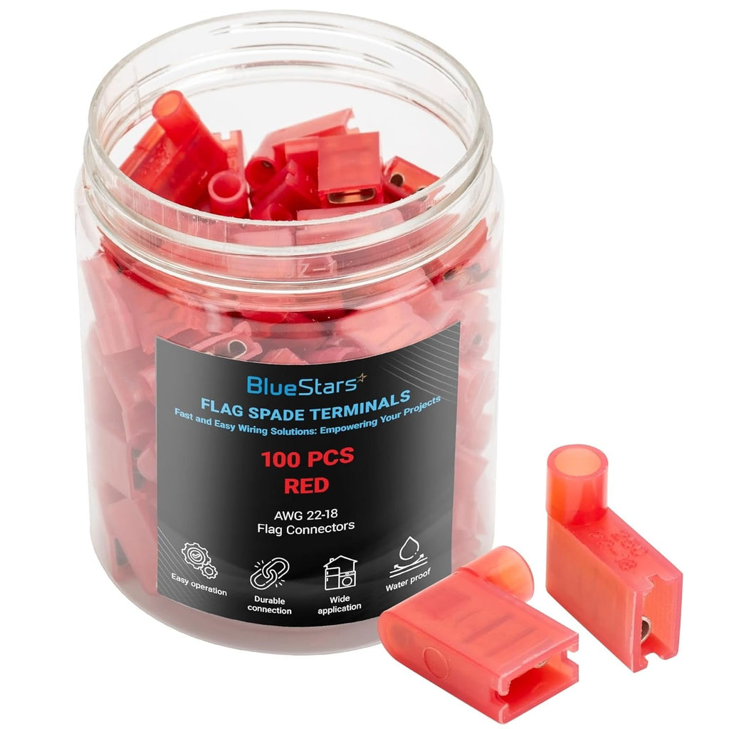 22-18 AWG Red Flag Spade Terminals Female (90 Degree) - 100 PCS