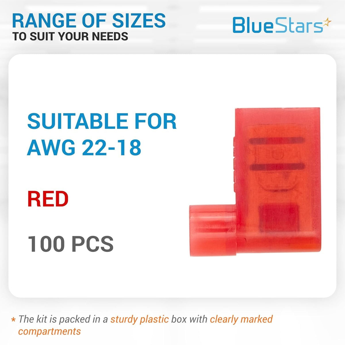 22-18 AWG Red Flag Spade Terminals Female (90 Degree) - 100 PCS