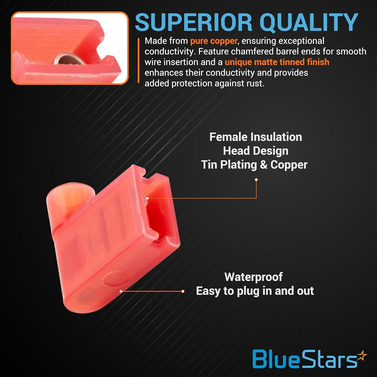 22-18 AWG Red Flag Spade Terminals Female (90 Degree) - 100 PCS