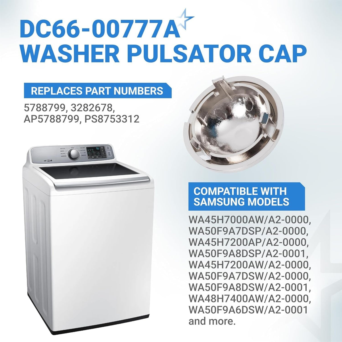 DC66-00777A Washer Pulsator Cap for Samsung Washer - Replaces 5788799, 3282678 - 2 Pack