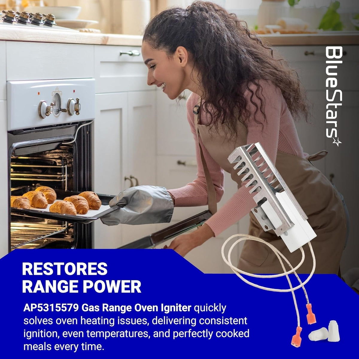 AP5315579 Gas Range Oven Igniter for Viking Range Ovens - 2 Igniters, 4 Ceramic Nuts