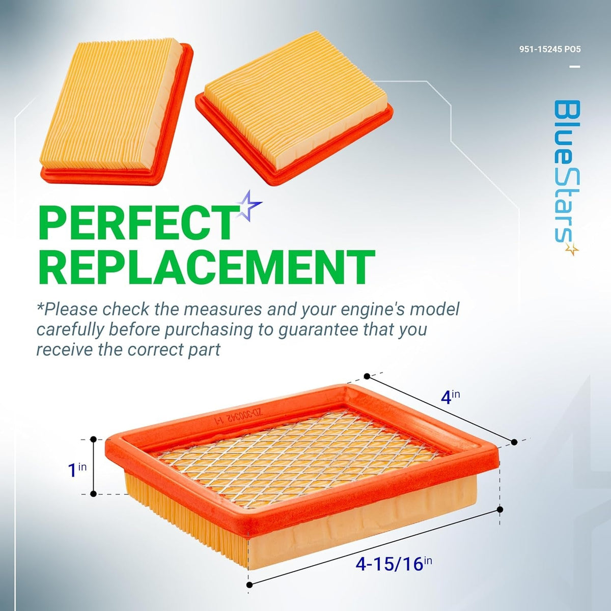 951-15245 Air Filter - Replaces MTD 751-15245 Cub Cadet 490-200-C065 - 5 Pack